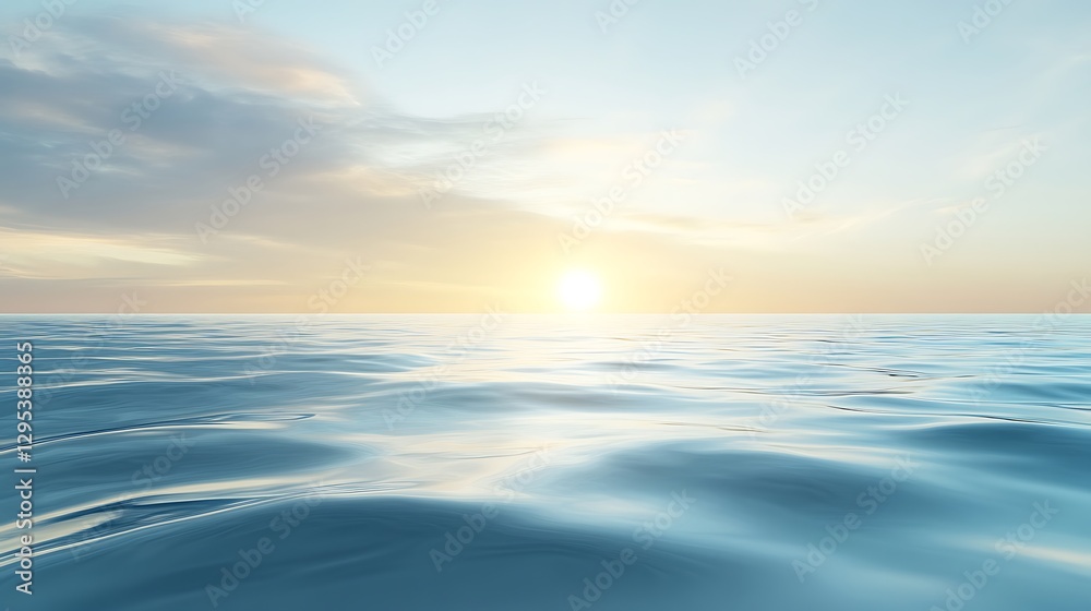 Obraz premium Clear blue water with the sun and some clouds in the sky