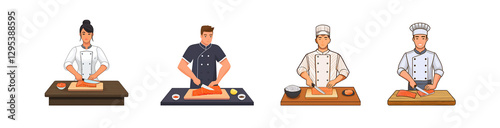 Chef Slicing Salmon on a Cutting Board
