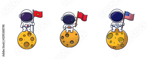 Cute Astronaut Planting Flag on Moon