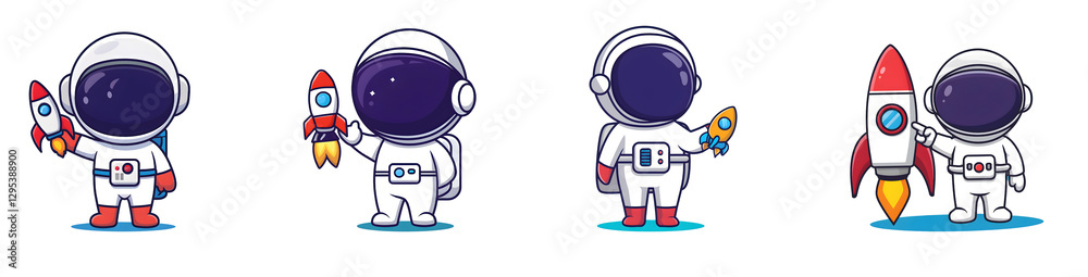 Fototapeta premium Cute Astronaut Holding a Rocket