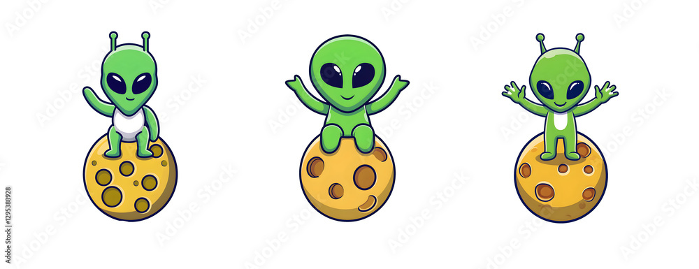 Naklejka premium Cute Alien on a Planetoid