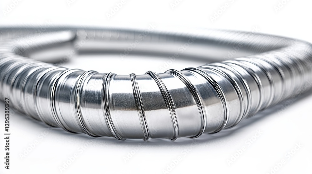 Close-up of flexible aluminum ductwork. Ideal for HVAC, industrial, or construction projects. Close-up of flexible aluminum ductwork. Ideal for HVAC, industrial, or construction projects.