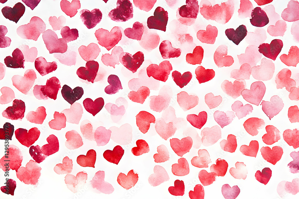 Watercolor Hearts Pattern, A Romantic Display of Love and Affection for Valentine's Day and Celebrations of Relationships, Painted in Shades of Red and Pink Watercolor Hearts Pattern, A Romantic Display of Love and Affection for Valentine's Day and Celebrations of Relationships, Painted in Shades of Red and Pink
