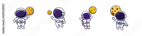 Cute Astronaut Floating with a Moon