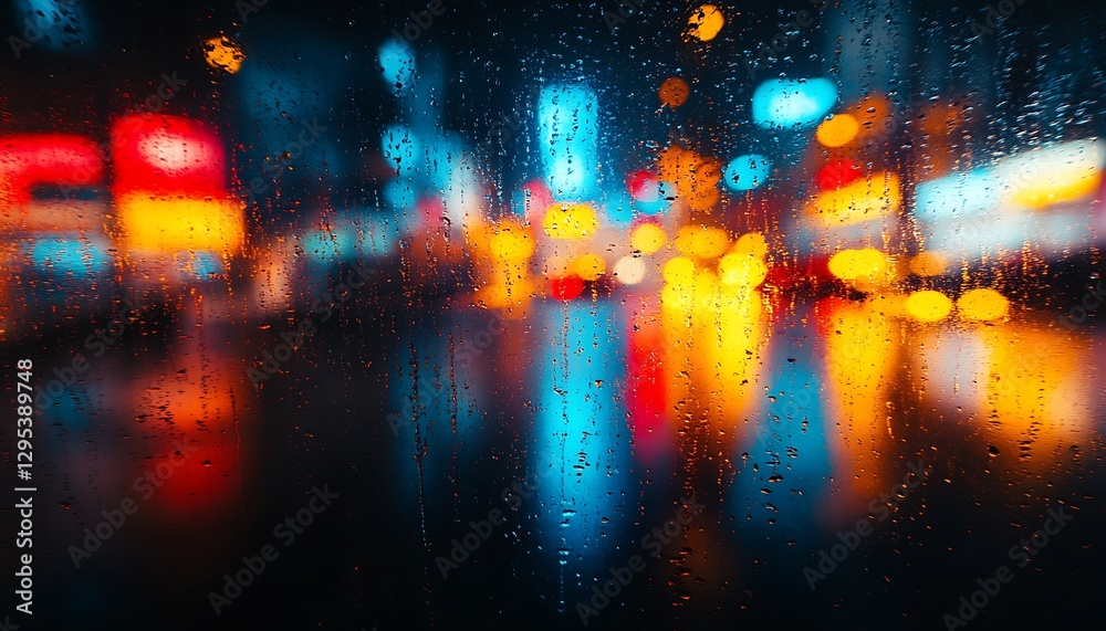 Obraz premium Rainy City Night, Window View