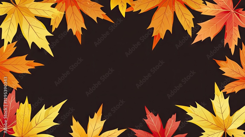 Autumn leaves frame on black background. Graphic illustration. Possible use in design Autumn leaves frame on black background. Graphic illustration. Possible use in design