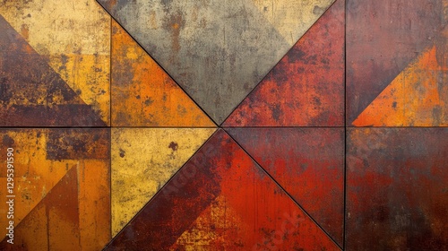 Metallic bronze and rust-red geometric texture, industrial-inspired pattern with warm, aged reflections. 