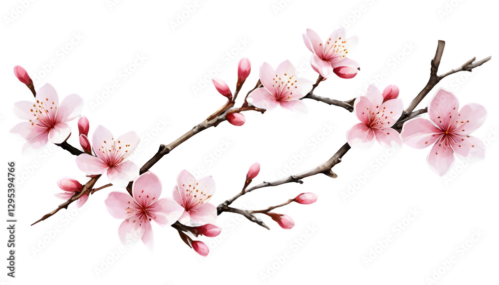Delicate pink sakura flowers bloom against a white background, showcased in various watercolor styles that highlight their soft and elegant beauty PNG. Delicate pink sakura flowers bloom against a white background, showcased in various watercolor styles that highlight their soft and elegant beauty PNG.