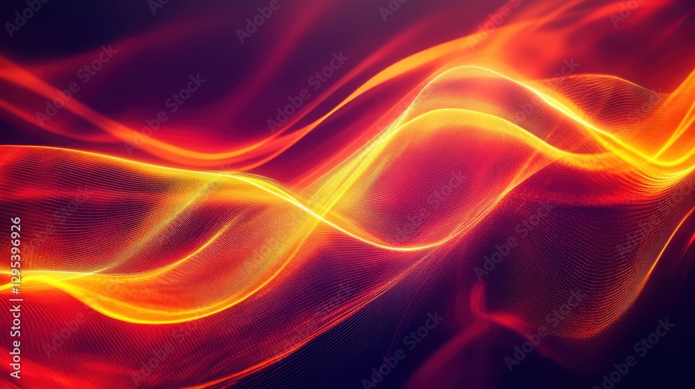Fototapeta premium Fiery neon light waves in deep red and bright amber, smooth glowing abstraction, futuristic energy motion --ar 16:9 --v 6.1 Job ID: 0d3d7cda-cdad-43b8-bc36-5da399596852