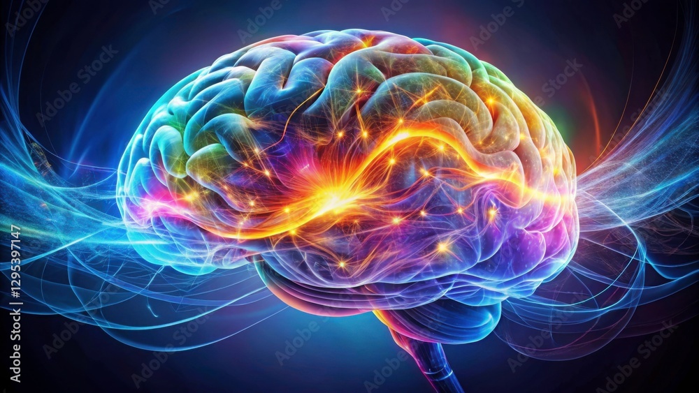 Colorful Abstract Representation of a Human Brain with Energy Flow Colorful Abstract Representation of a Human Brain with Energy Flow
