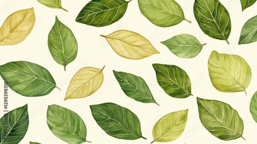 Obraz premium Watercolor Painting Of Green And Yellow Leaves