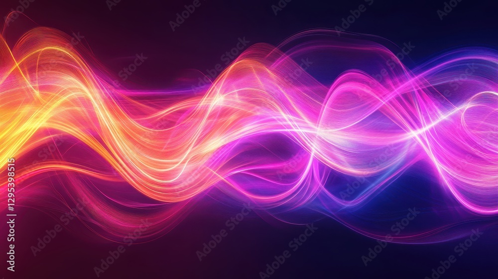 Naklejka premium Luminous swirling neon pink and purple waves, abstract glowing energy, smooth digital fluidity, vibrant motion