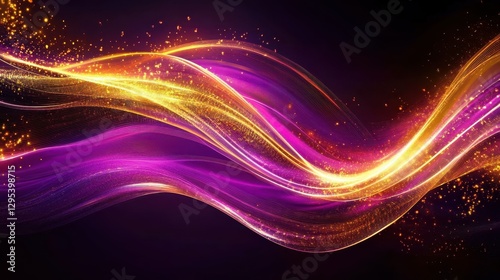 Luxurious purple and golden neon streams, fluid swirling energy, regal abstract motion, luminous digital waves