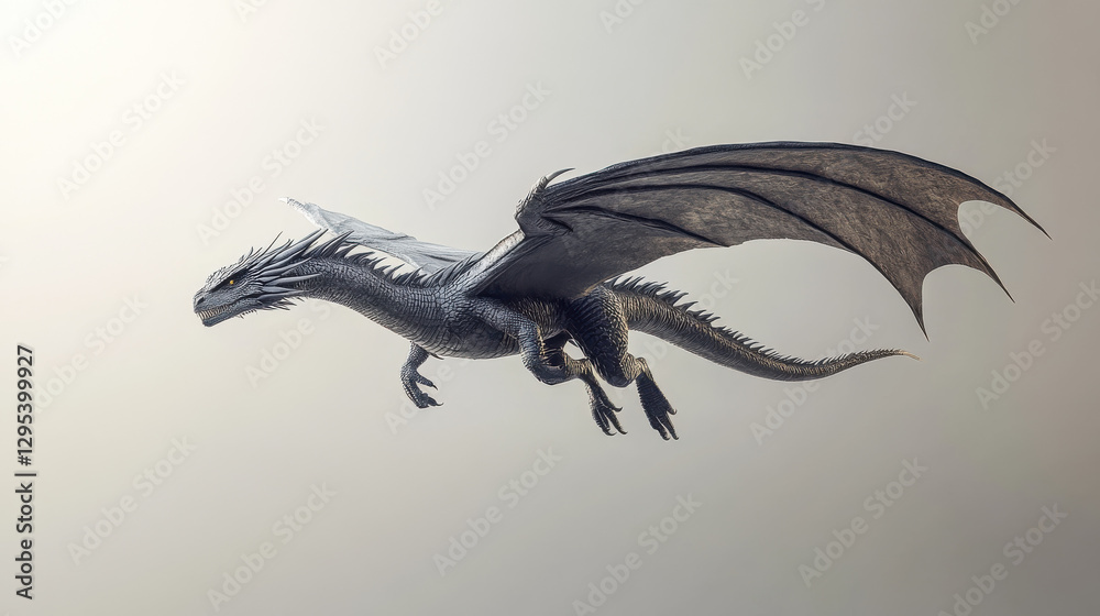 Fototapeta premium A sleek dragon in mid-flight, its wings slicing through the air with precision