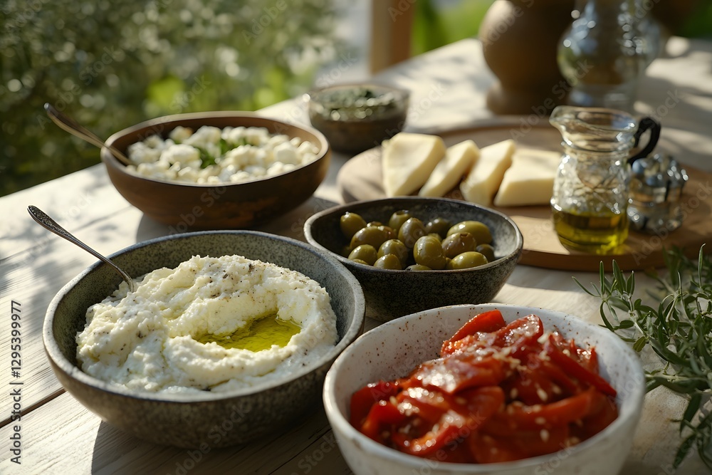 Mediterranean Mezze Platter- Delicious Spreads, Olives, and Roasted Peppers Mediterranean Mezze Platter- Delicious Spreads, Olives, and Roasted Peppers