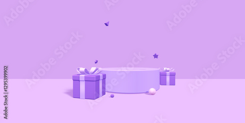 Modern 3D Rendering of a Holiday Gift Scene in Pastel Purple Background