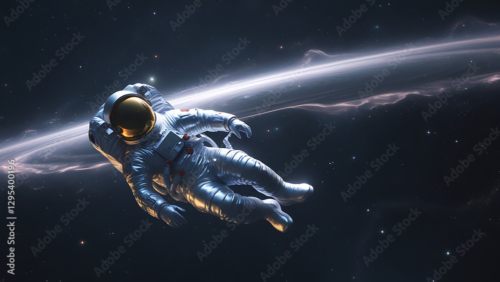A mesmerizing visual representation Spaceman and planet, human in space, shimmering effects that give the impression of depth and dimensionality, created by generative ai A mesmerizing visual representation Spaceman and planet, human in space, shimmering effects that give the impression of depth and dimensionality, created by generative ai