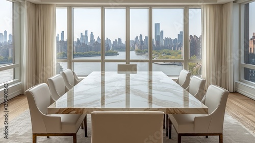 NYC penthouse dining room with city views photo