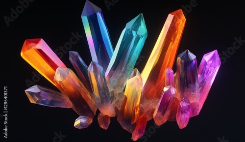 Colorful crystal cluster against dark background