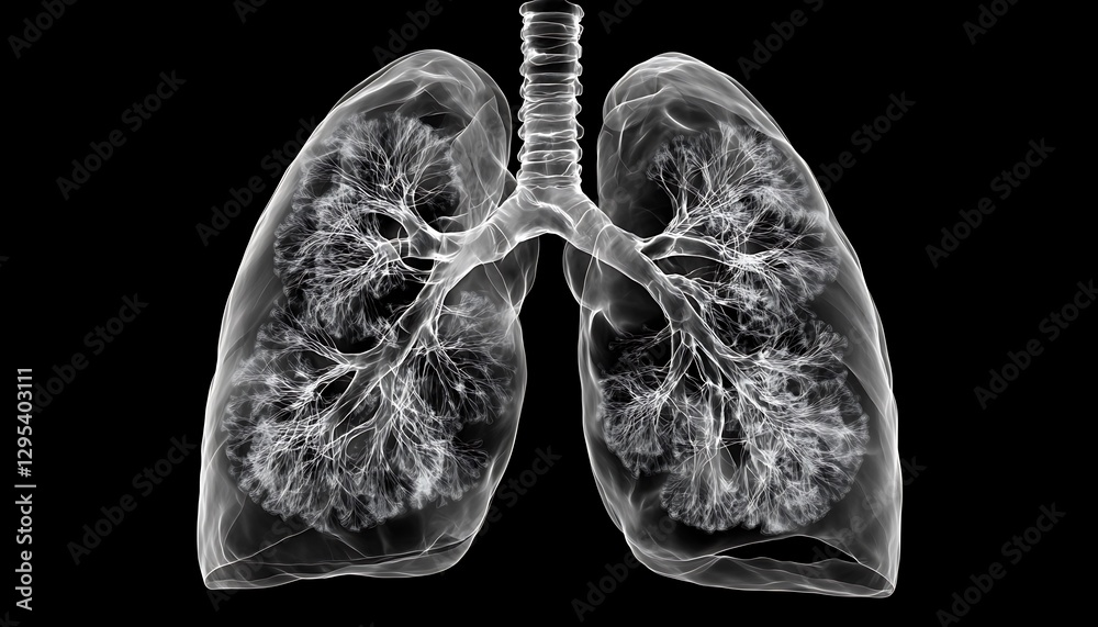 Transparent view of human lungs and its inner respiratory structure Transparent view of human lungs and its inner respiratory structure