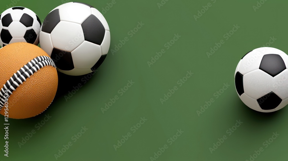 Obraz premium Assorted sports balls on green background