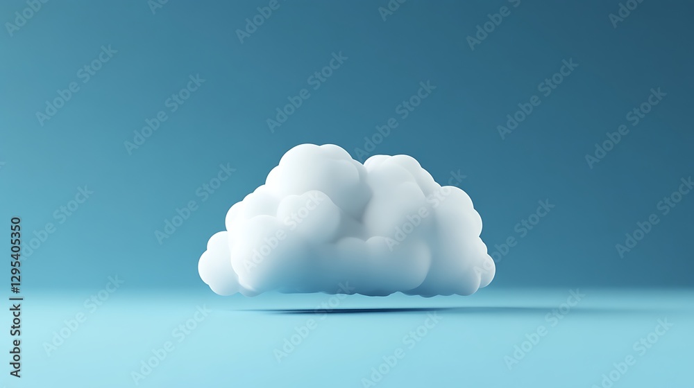 Floating Cloud: Minimalist 3D Render of a Single Cloud on a Blue Background Floating Cloud: Minimalist 3D Render of a Single Cloud on a Blue Background