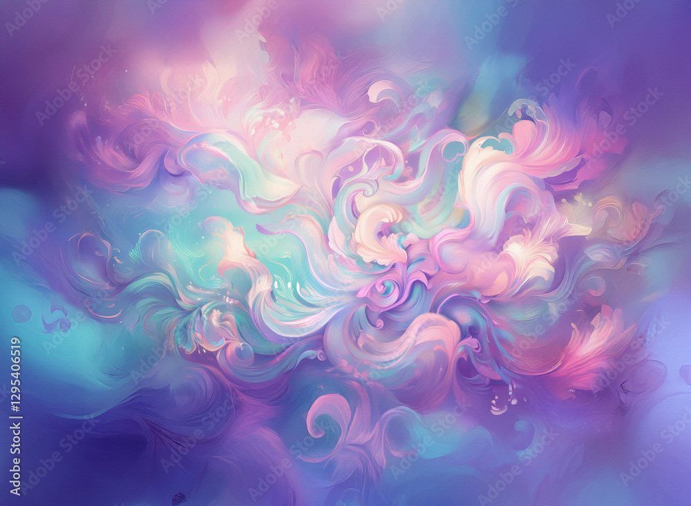 Fototapeta premium Dreamy abstract background of swirling pastel colors. Flowing shapes and soft textures create a calming, artistic feel.