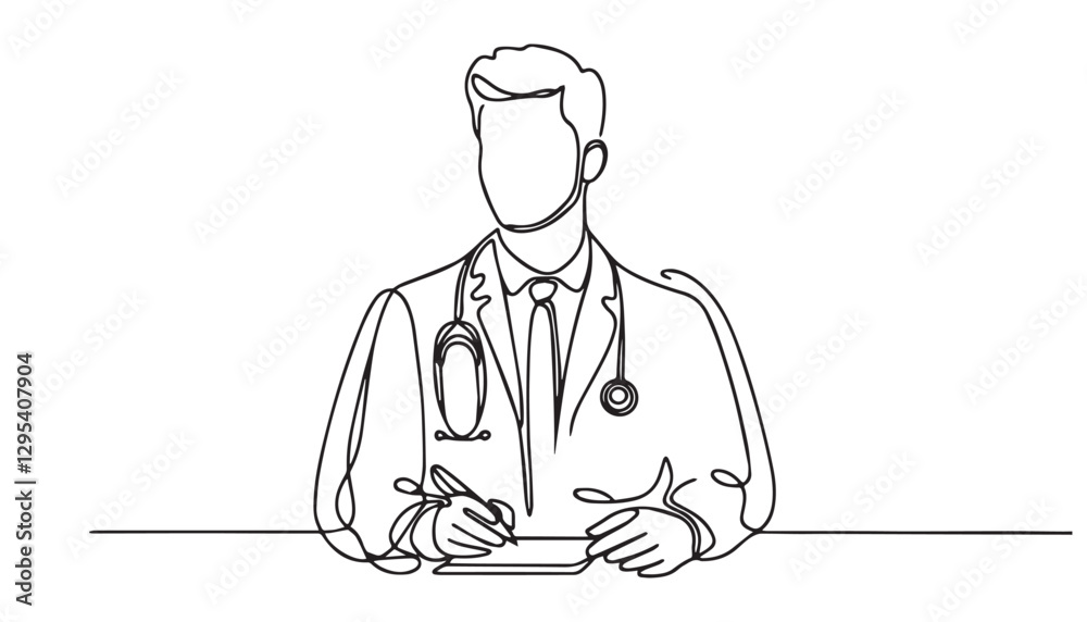Continuous one single minimal line drawing doctor Continuous one single minimal line drawing doctor
