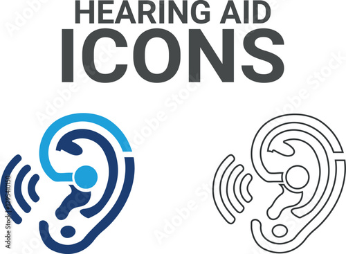 Hearing aid icons. Containing wheelchair, accessibility, blind, broken leg, disabled, assistance and deafness icons. Solid icon collection. Vector illustration.