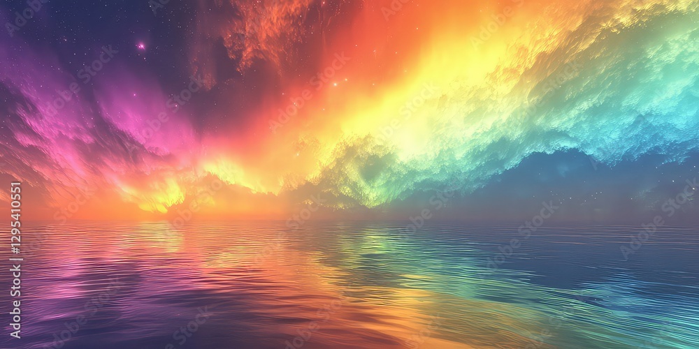 Obraz premium Rainbow-colored aurora creating a dreamlike, surreal landscape.