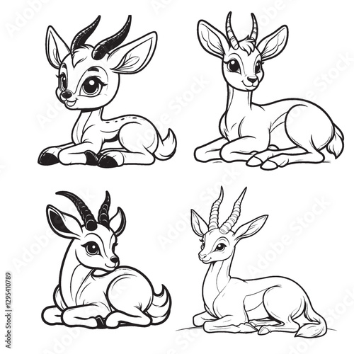 High-Quality Cute Cartoonic Springbok Sitting Pose Outline Vector Illustrations"
