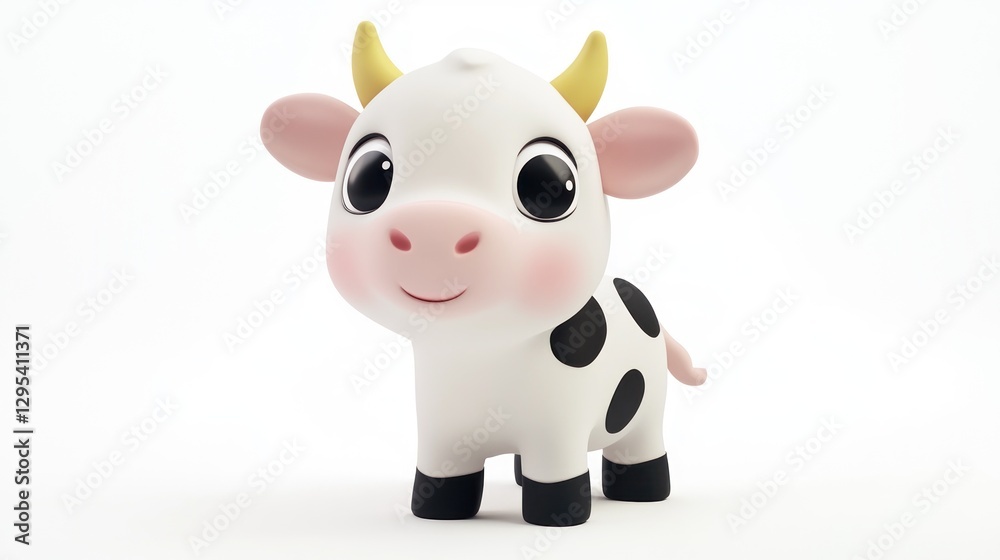 Fototapeta premium Adorable 3D Cartoon Calf Posing on White Background