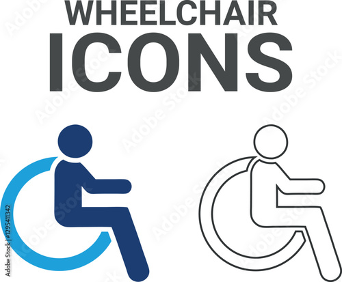 Wheelchair icons. Containing wheelchair, accessibility, blind, broken leg, disabled, assistance and deafness icons. Solid icon collection. Vector illustration.