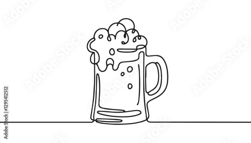 Continuous one single minimal line drawing mug of beer