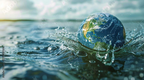 Saving Water and Earth Concept with Globe and Water Drop Sphere Shape