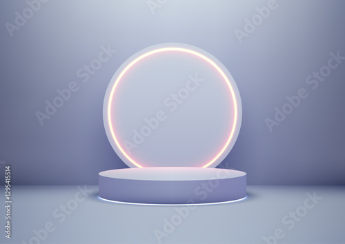 minimalist 3d purple glowing circle platform technology concept modern design