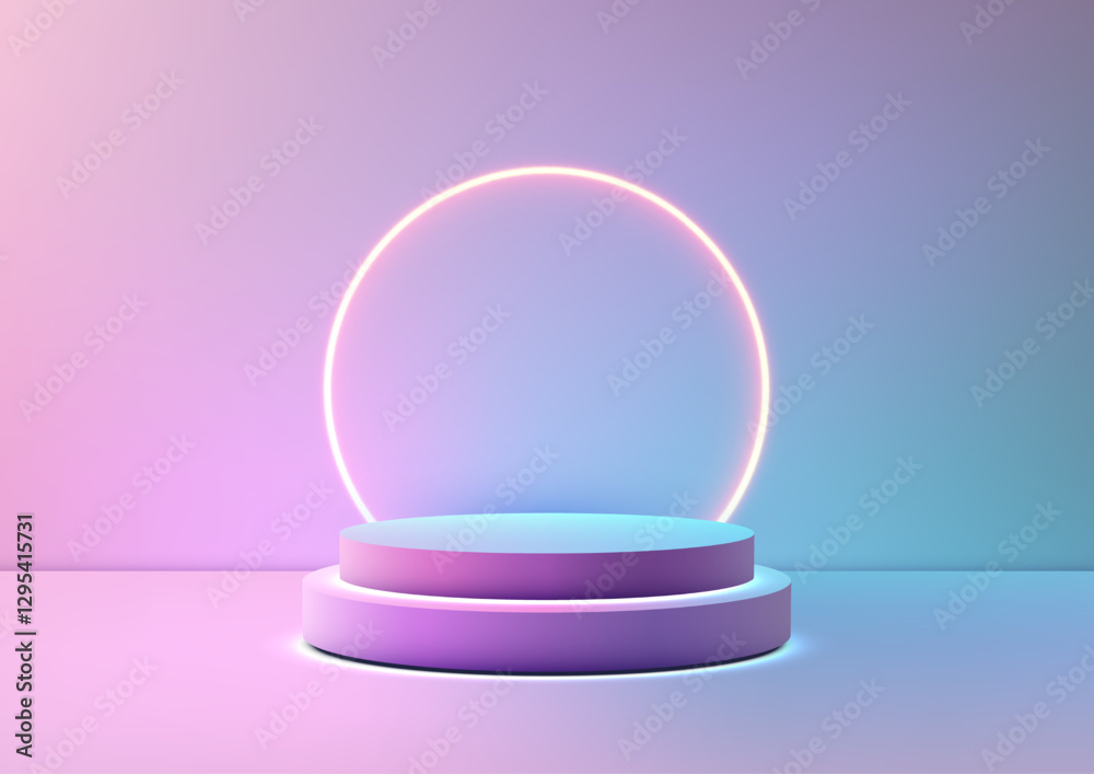 modern cylindrical podium with neon circle backdrop, elegant product display showcase, technology concept mockup modern cylindrical podium with neon circle backdrop, elegant product display showcase, technology concept mockup