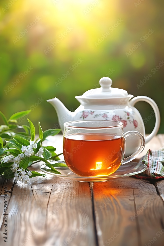 Refreshing Cup of Tea in Sunny Garden Setting Refreshing Cup of Tea in Sunny Garden Setting