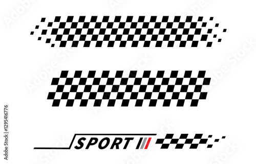 Sport car stripe stickers. Racing stripes. Race flag. Checkered flag. Stickers car decal template. Automotive graphics. Racing sport checkered pattern. Vector illustration