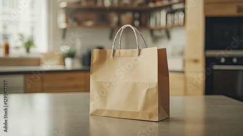 Wallpaper Mural A clean shot of a single paper bag styled with visible branding on a smooth counter. pic Torontodigital.ca