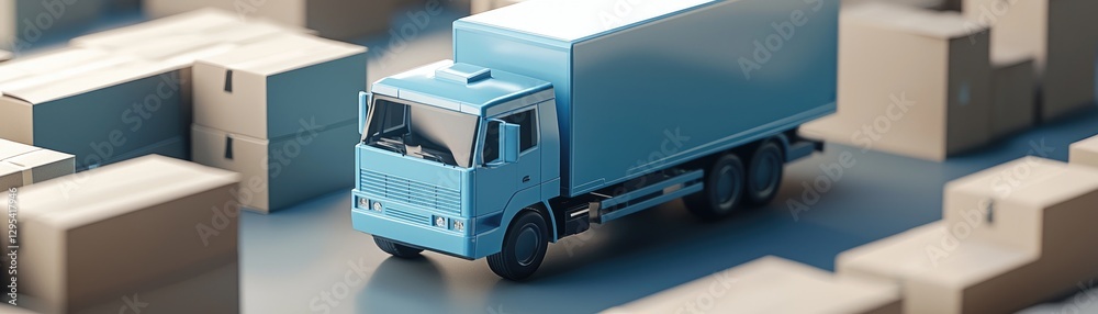 Small Truck Surrounded by Cardboard Boxes Small Truck Surrounded by Cardboard Boxes