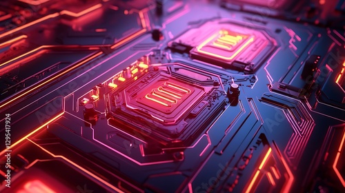 Abstract Futuristic Circuit Board: Neon Glow, Cyberpunk Tech