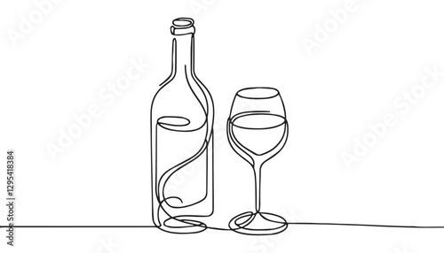 Continuous one single minimal line drawing wine