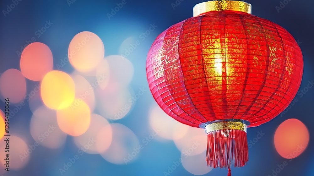 Obraz premium Red lantern glows, festive bokeh background