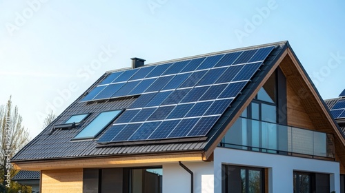 Wallpaper Mural Modern home equipped with solar panels reflecting eco-friendly living and energy efficiency in bright daylight Torontodigital.ca