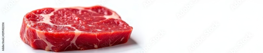 Raw beef steak, marbled texture, white background, cooking, butcher, red meat