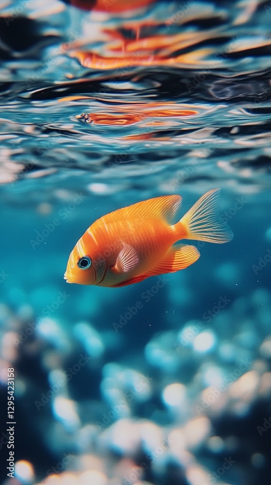 Naklejka premium A solitary fish swimming in clear water picture