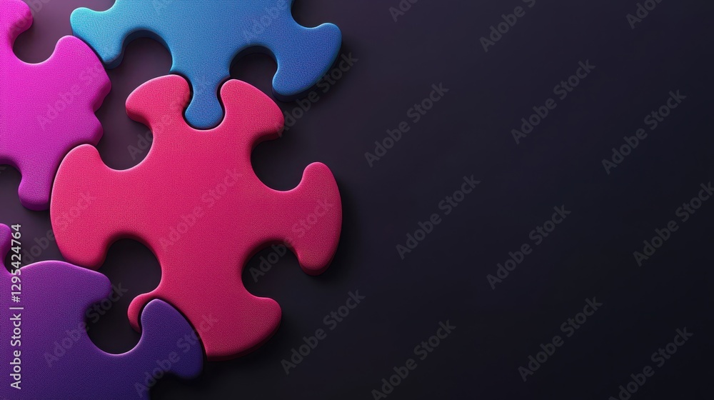 Obraz premium Colorful puzzle pieces scattered on a dark background, creating a playful and intriguing visual.