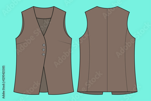  Formalwear sleeveless vest flat sketch outline cad.