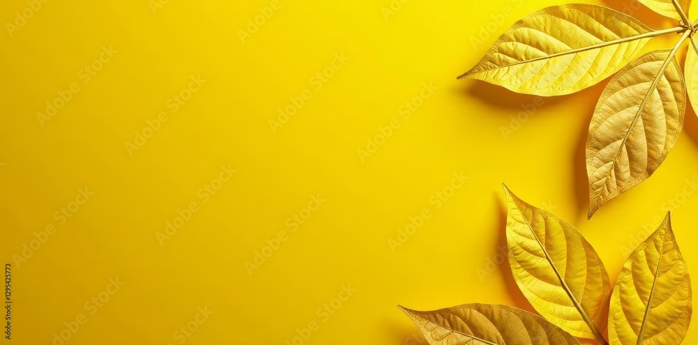 Fototapeta premium Bright yellow wallpaper with gold leaf texture, yellow, home, pattern